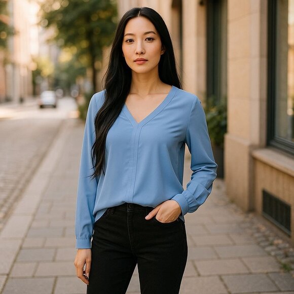 NEW J.Crew Womens Size L Top Light Blue V-Neck Long-Sleeve Summer Blouse - Picture 1 of 9